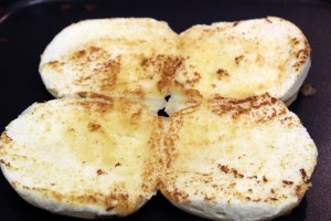 Toasting pav (buns) for pav bhaji masala