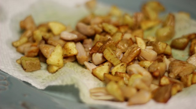 roasted potatoes and chicken for frittata