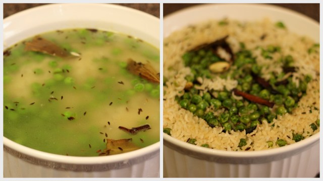 cooking peas pulao in the microwave
